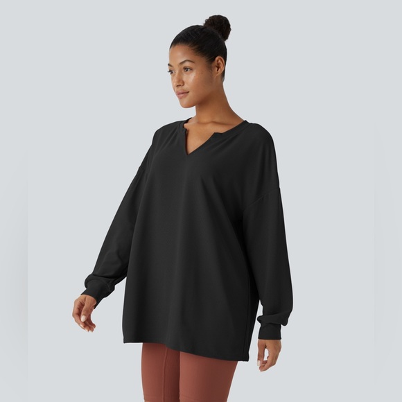HALARA Tops - Halara V Neck Dropped Shoulder Relaxed Waffle Casual
Sweatshirt